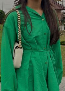 Vibrant Green Button-Up Midi Dress