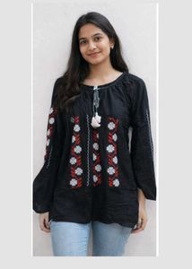 Embroidered Black Tunic Top