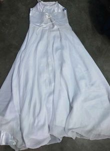 Chic White Dress with Blue Floral Print