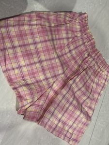 Pink Plaid High-Waisted Shorts