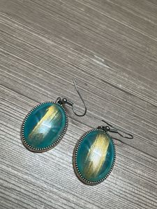 Unique Teal &amp; Gold Oval Earrings