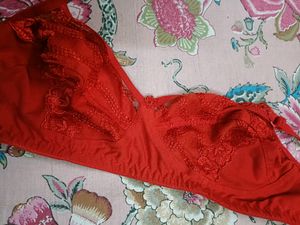 Red Cotton Self Printed Bralette