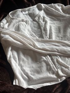 SSS Front button full sleeve white crop top
