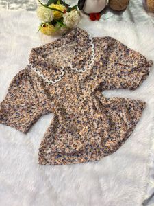 Floral Print Peter Pan Collar Top