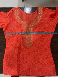 Coral peach embroidered kurta