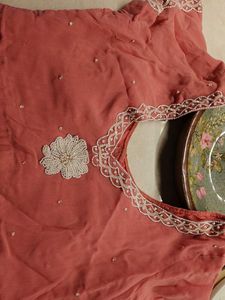 Pink Georgette Handwork Saree + Free Delivery