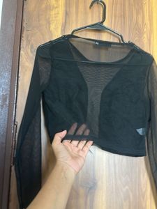 Sheer Black Floral Embroidered Top