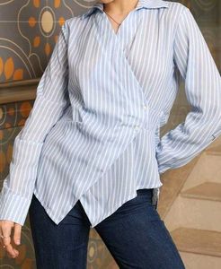 Stylish Striped Wrap Blouse