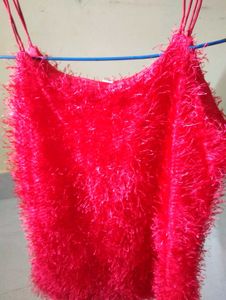 Vibrant Red Fuzzy Camisole Top