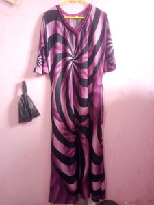 Purple Swirl Print Satin Night gown