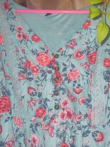 Floral Print Lace Trim V-Neck Tunic