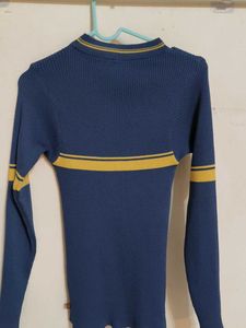Navy &amp; Gold Ribbed Long Sleeve Top