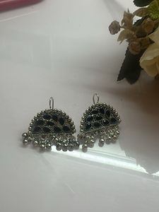 Black Stone Jhumka Earrings