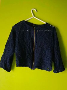 Navy Blue Lace Zip-Up Jacket