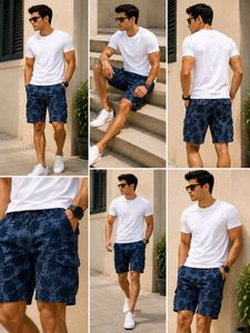 Men's Blue Printed Cargo Shorts