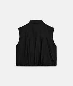 Sleeveless Black Button-Up Shirt