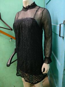Sheer Black Lace Trim Tunic