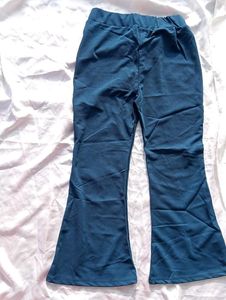 Blue Flared Pants with Gold Detail