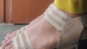 Beige Embellished Flat Sandals