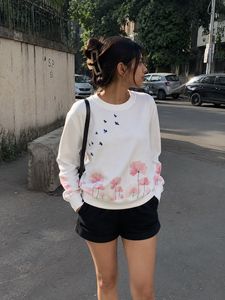 Cute Floral Print White Sweatshirt