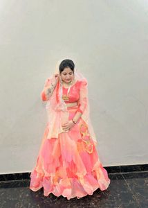 Stunning Pink & Orange Ruffle Lehenga Choli