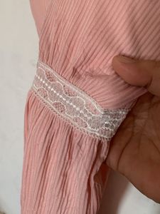 Pink Lace Trim Maxi Dress