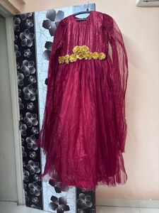 Stunning Burgundy Gown with Floral Embellishment