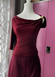 Zara  Maroon Drape Neck Dress