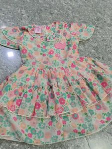 cute denim set &amp;floral soft georgette frock