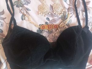 Black Velvet Bra With Accessories
