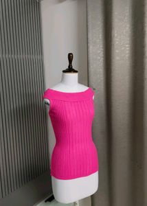 Off Shoulder Hot Pink Ribbed Top