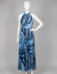 Blue Marble Print Maxi Dress