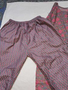 Grey &amp; Pink Floral Print Kurta