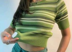 Urbanic Striped Green Cropped Sweater Top
