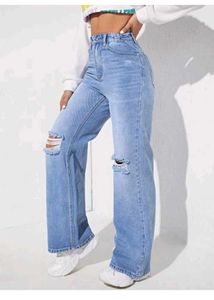 Light Wash Ripped Wide Leg Jeans