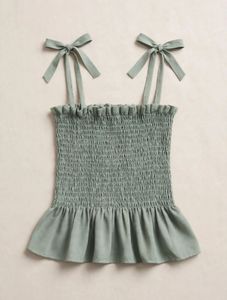 Smocked Tie-Strap Peplum Top