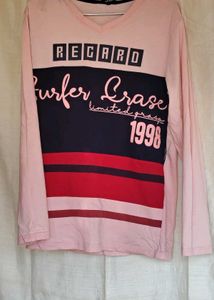 Men's Pink V-Neck Long Sleeve Graphic T-Shirt