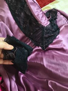 Satin Robe with Black Lace Trim