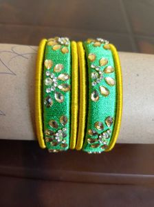 Green &amp; Yellow Silk Thread Bangles
