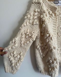 Chunky Knit Cardigan with Pom-Pom Details
