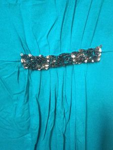 Teal Ruched Dress with Embellished Waist
