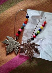 Oxidised Unique Leaf &amp; Bead Dangle Earrings