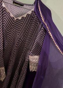 Elegant Purple Chevron Kurta Set with Dupatta