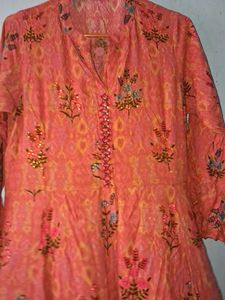 Orange Floral Print Kurta