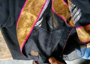 Elegant Black Saree with Gold Embroidery