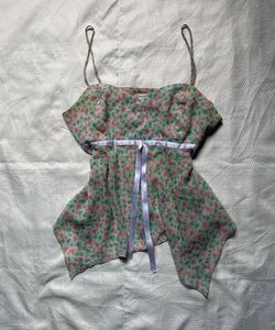 Sheer Floral Cami Top with Ribbon Detail