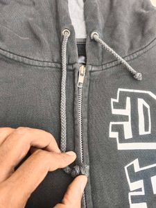 Over Size Black Graphic Zip-Up Hoodie