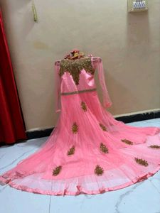 Pink Embellished Girls' Ethnic Gown