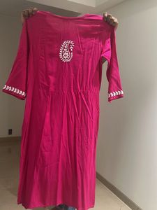 Beautiful Pink Kurta with White Embroidery