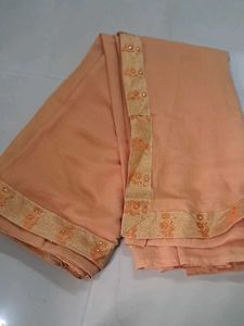 Elegant Peach Saree with Golden Border